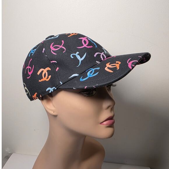 Chanel Black multicolor Interlocking CC Printed Baseball Cap One size main image 6
